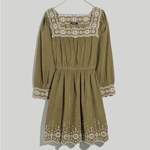 Madewell Embroidered Corduroy Square-Neck Mini Dress Eyelet Cottage Core XXS